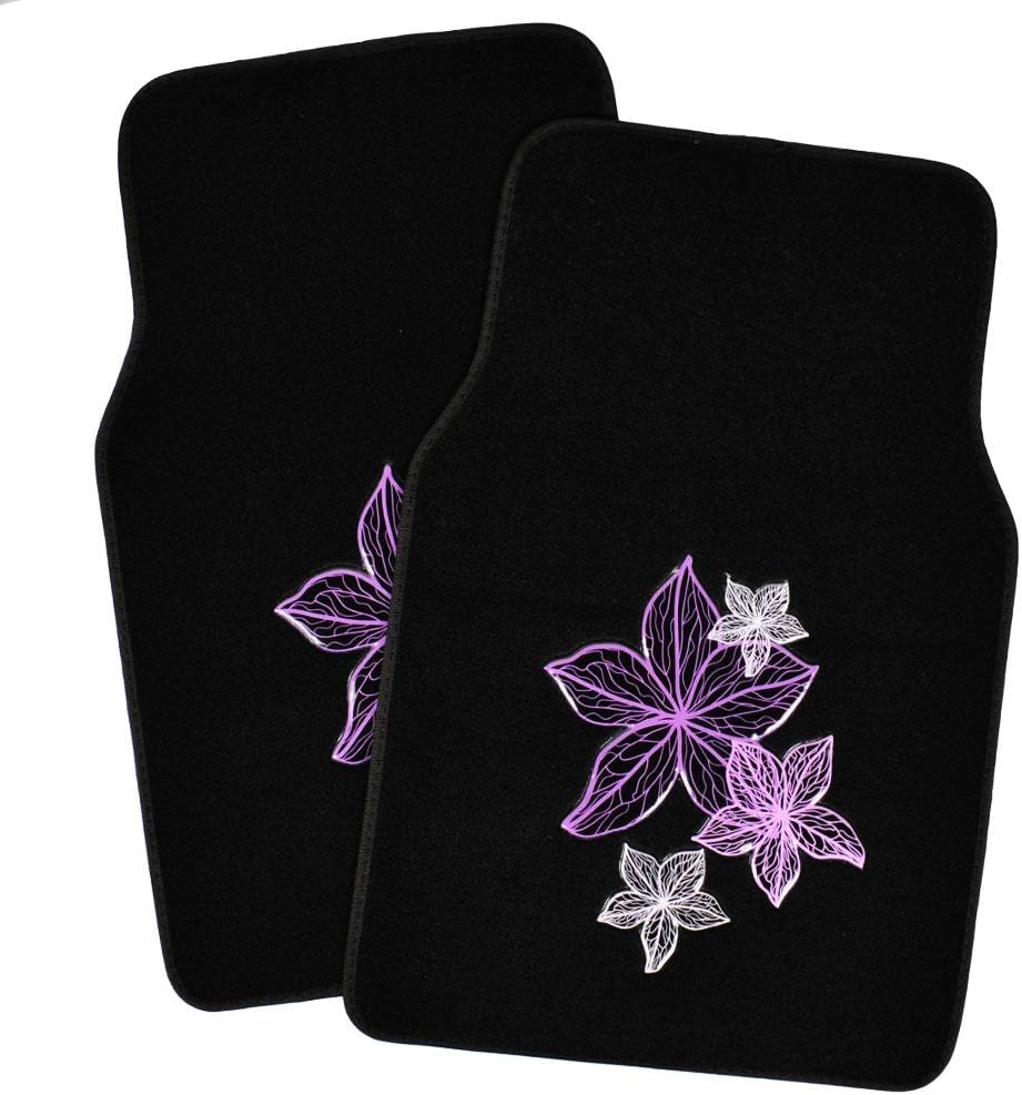 Pretty Rugs Design Carpet Car Floor Mats for Auto Van Truck SUV-4 Pieces Front & Rear Full Set with Rubber Backing-Universal Fit, Pink Flower Lines (MT-538)