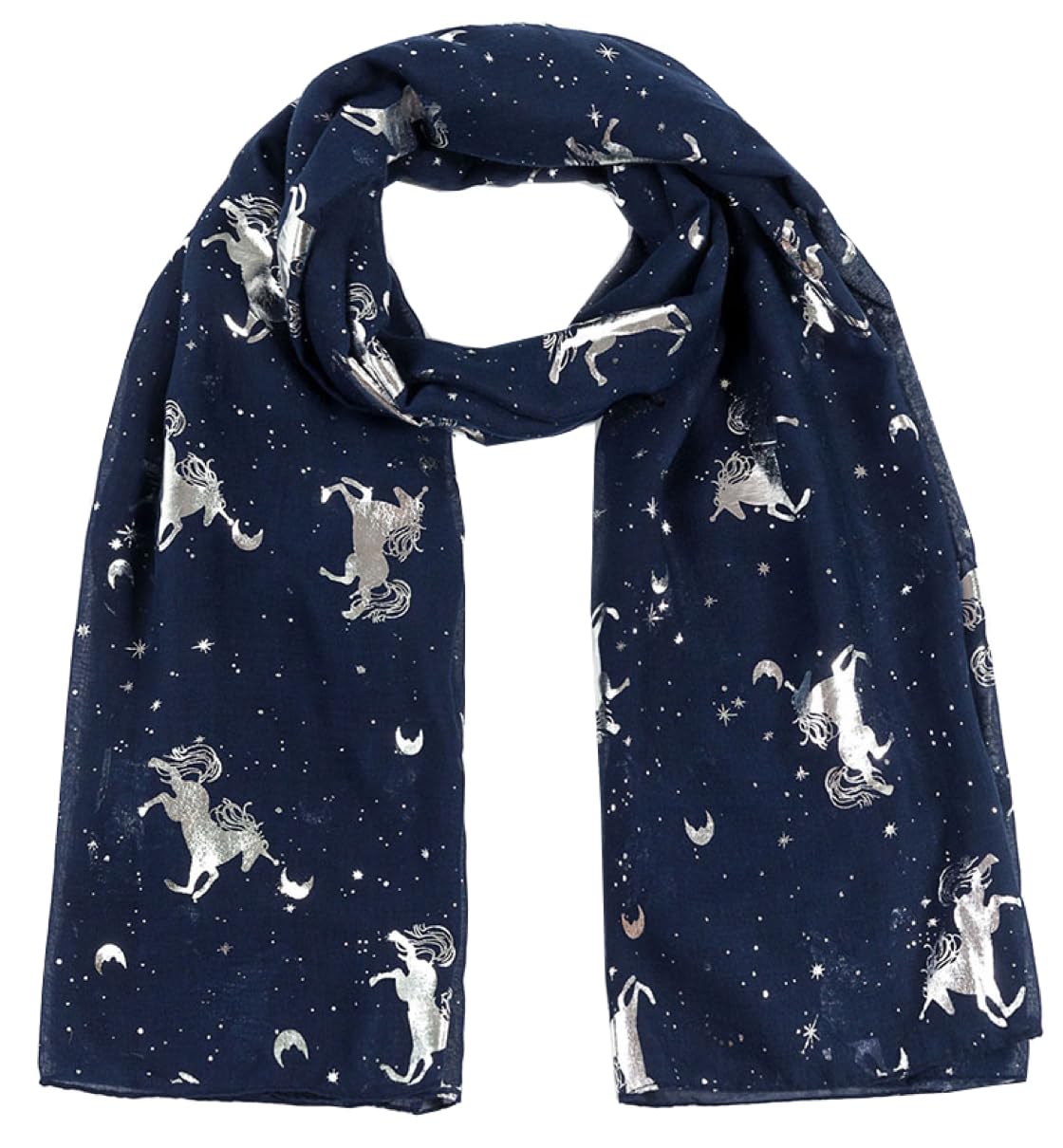 World Of Shawls Women's Navy Blue Glitter Unicorn Scarf Wraps Shawl Soft Scarves (Navy Blue)