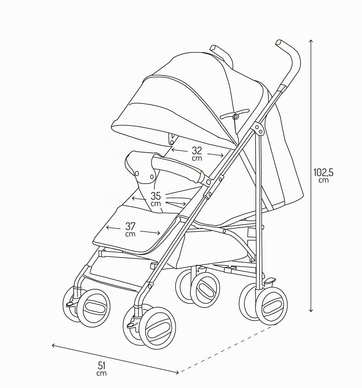 MoMi AKIRA Silla de paseo para niños a partir de 6 meses (hasta 15 kg), arnés ajustable de 5 puntos, bolso, cesta de la compra, protector de lluvia y mosquitera.