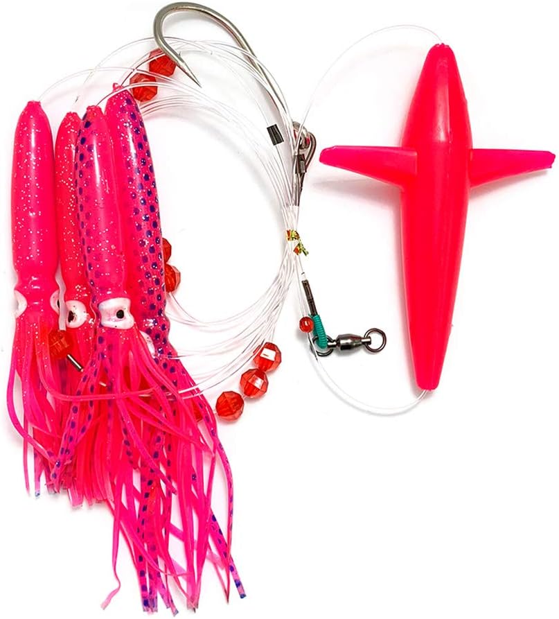 9" Bird Daisy Chain Teaser, 1 Pc Pink Color Rigged, for Offshore Saltwater Trolling, Includes Single Lure Bag, Ideal for Attracting Tuna, Mahi, Marlin & Big Game Fish