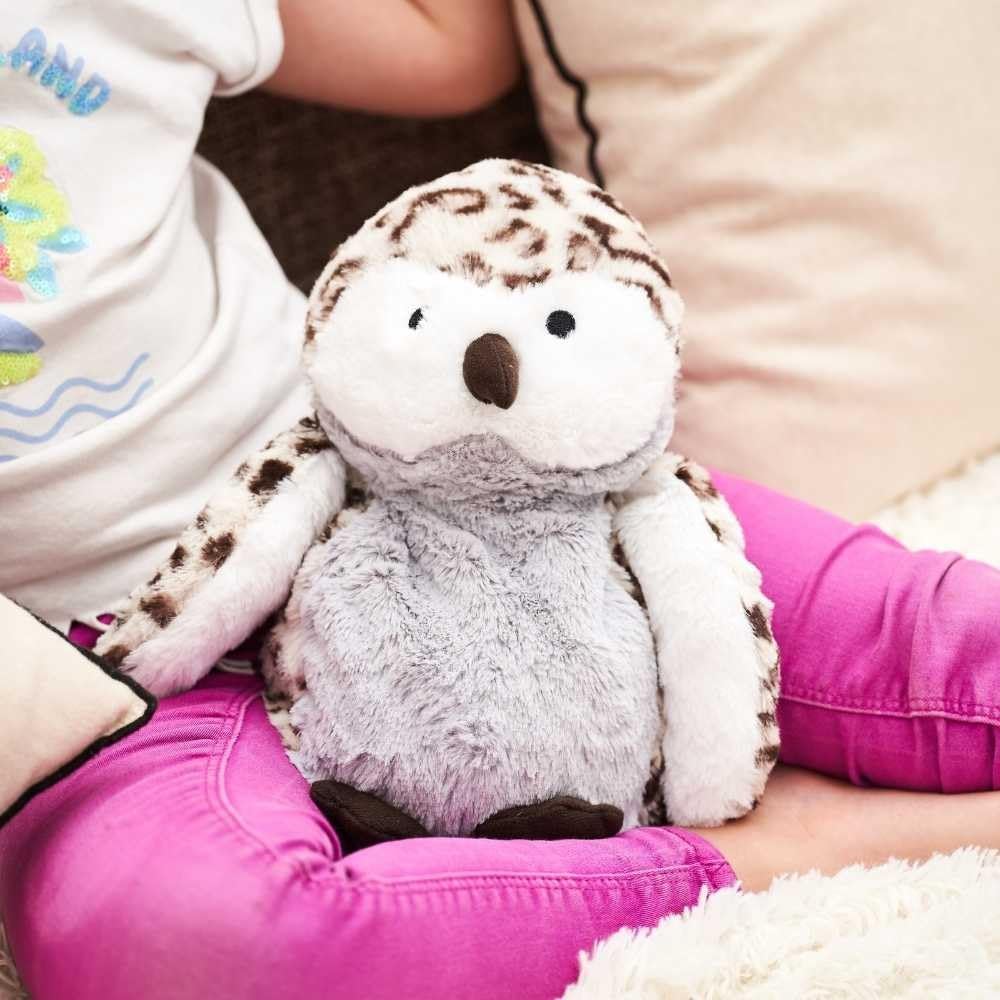 Pelucho - Bouillotte Peluche Hibou - Bien-Être, Chaleur et Douceur - Micro-Ondable - Grains de Blé et Fleurs de Lavande - Fabriquée en France