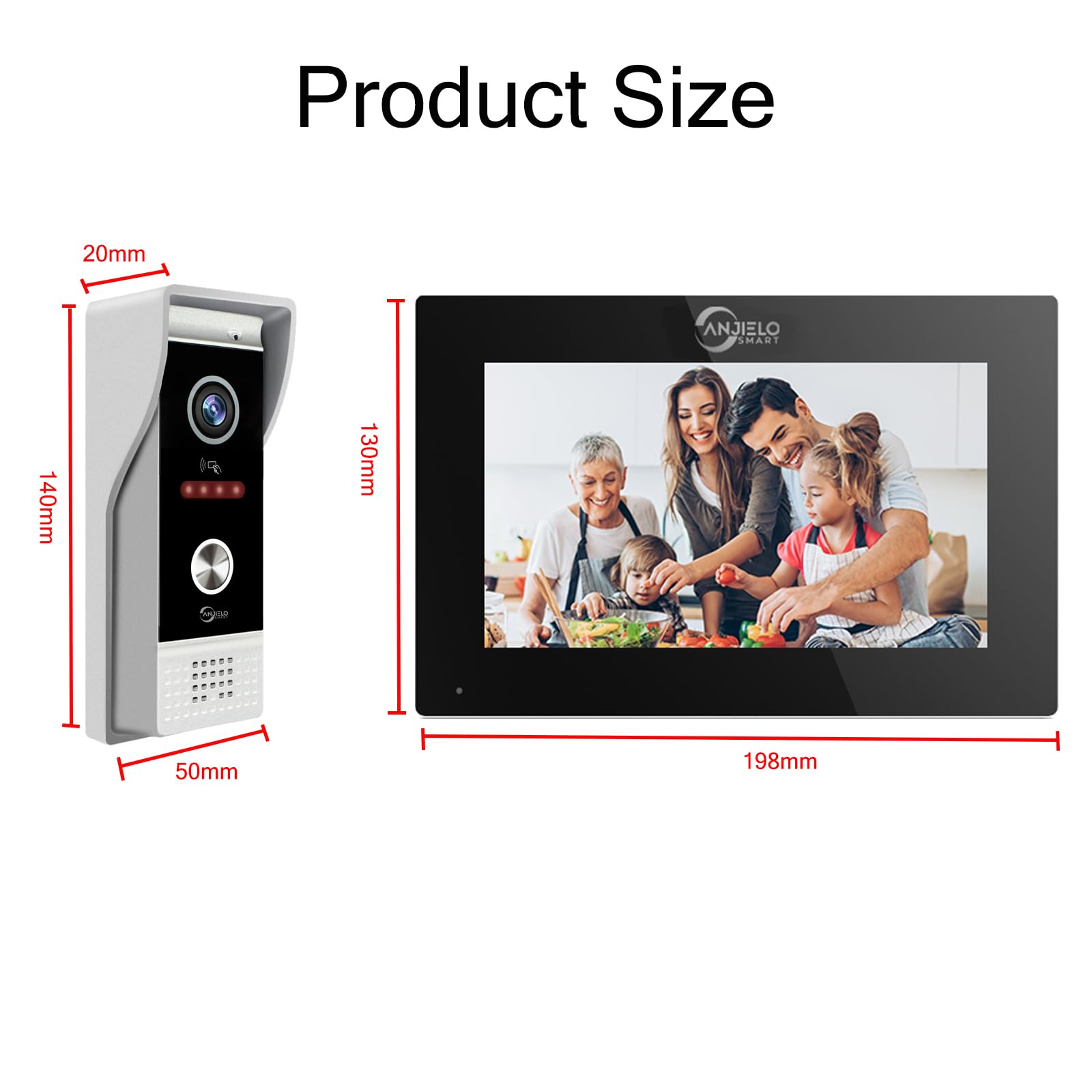 ANJIELO SMART 1080P Video Timbre Cámara con Pantalla Táctil de 7 pulgadas Video Timbre Intercomunicador (4 Cables) Soporte Grabación Automática Infrarrojo Visión Nocturna PIR Detección de Movimiento