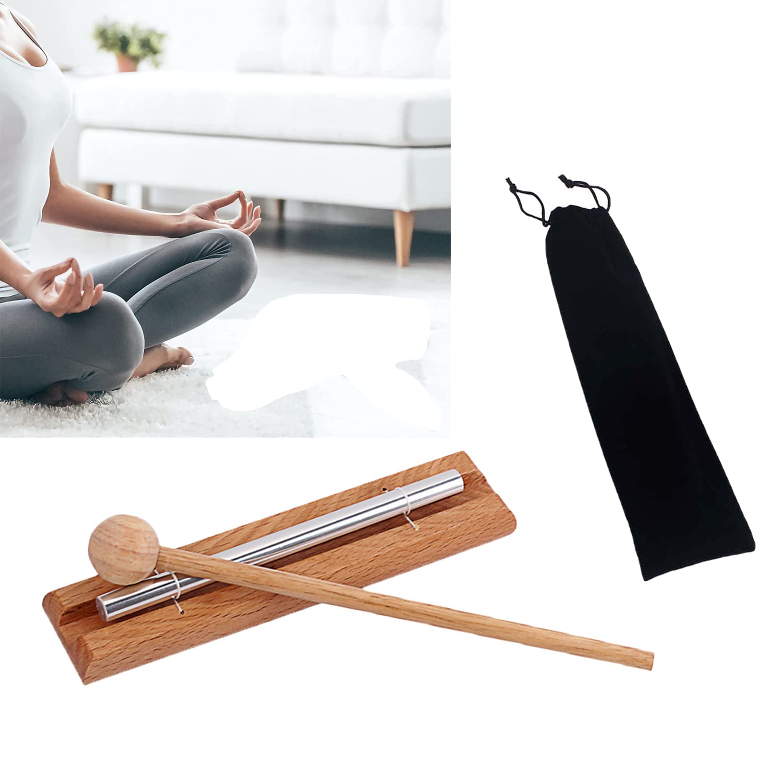 Tabletop Chimes Meditation Chime Chime Bell Musical Percussion Instrument with Wooden Hammer for Meditation, Class Use (2-tone