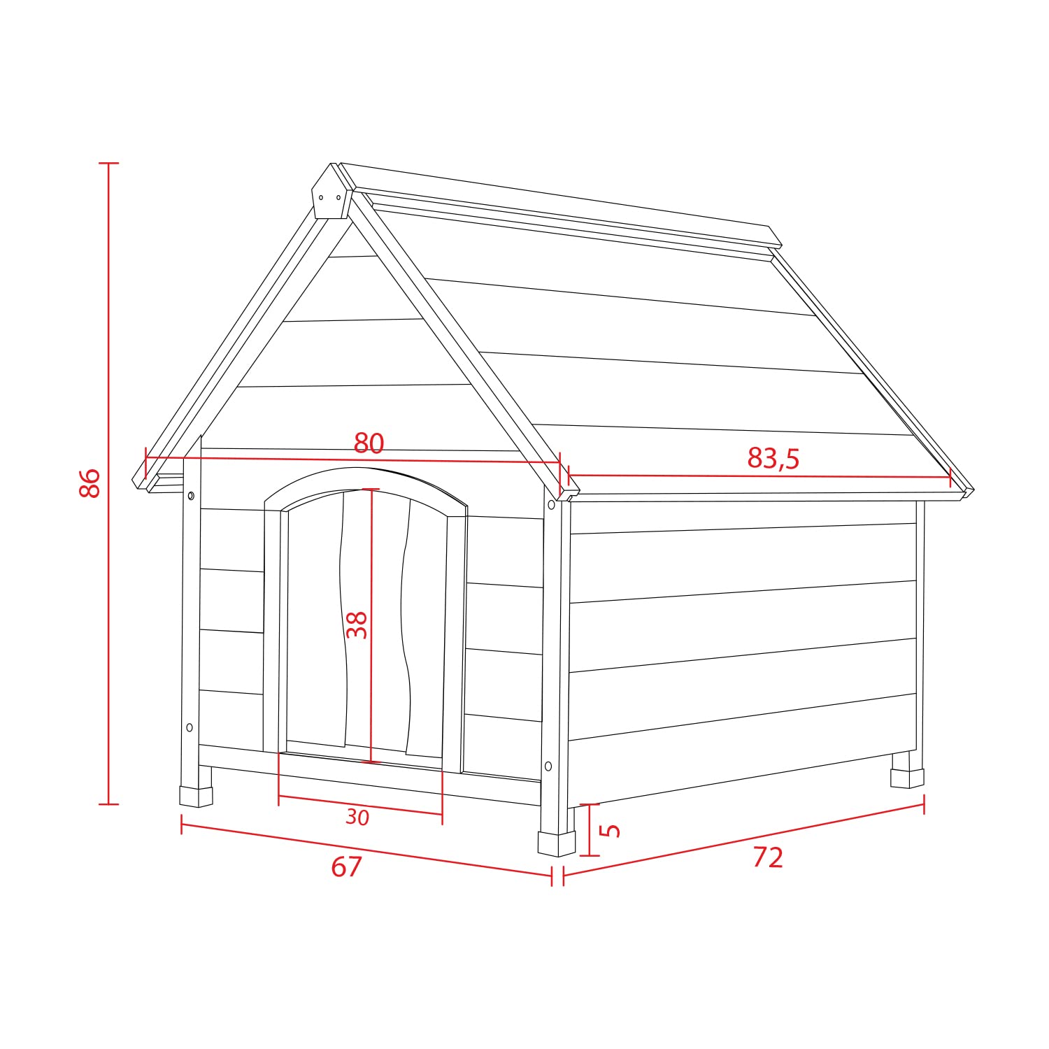 CUCCIA PER CANE CANI IN LEGNO IMPERMEABILE TETTO SPIOVENTE PER ESTERNO GIARDINO MISURA SMALL 80x83x86h cm CON TENDA