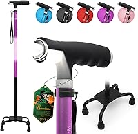 Vista 10 de Bastón BeneCane de cuatro puntas con dos luces LED con base grande, mango en T y ligereza, bastón ajustable para caminar de cuatro puntas resistente