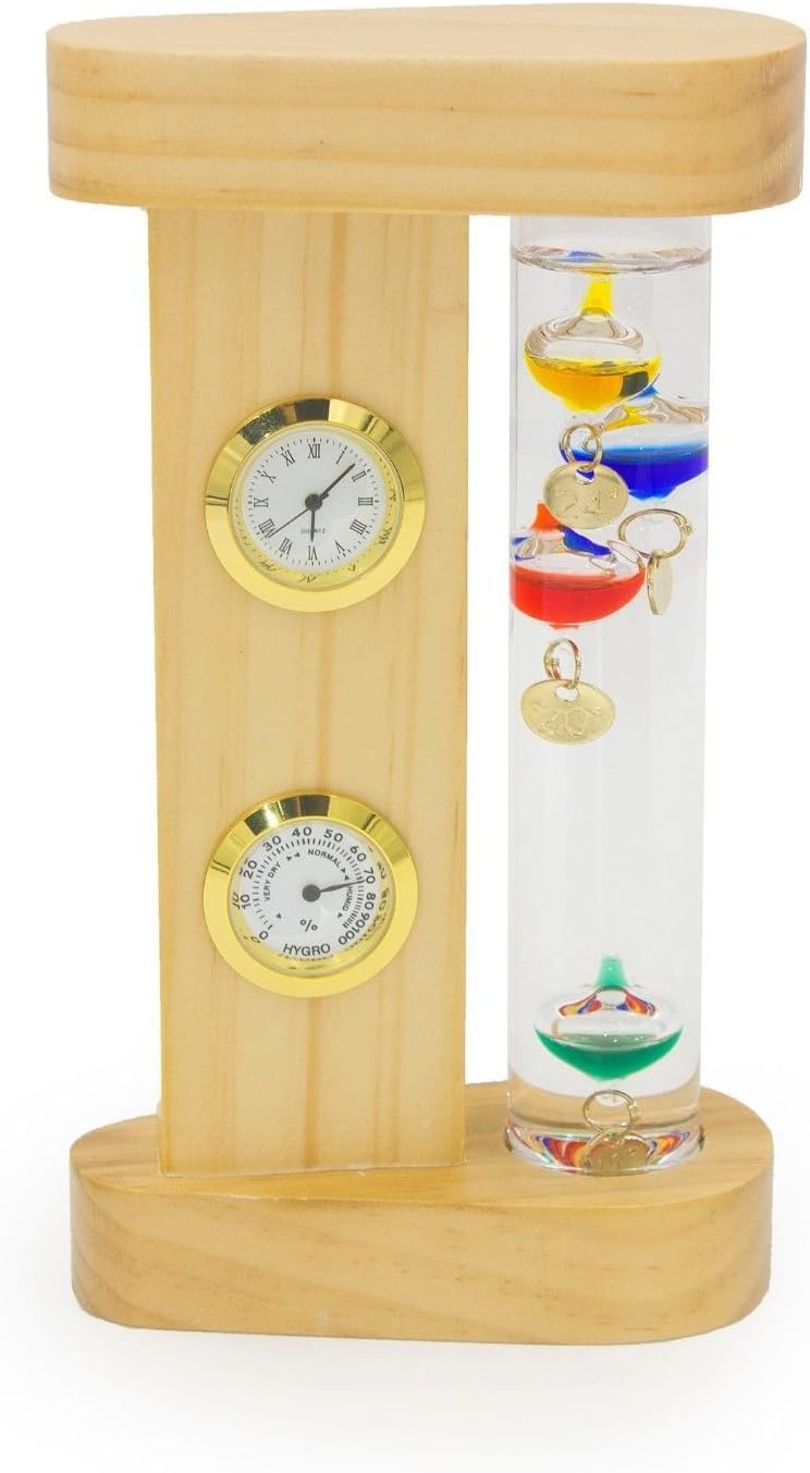 Galileo Thermometer With Clock and Hygrometer