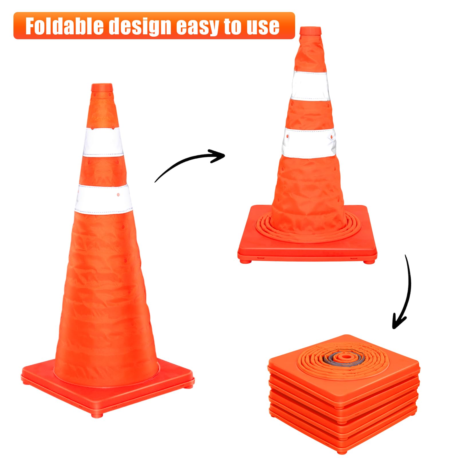 Collapsible Traffic Cones 28 Inch 4 Pack, Traffic Safety Cones, Orange Traffic Cones, Collapsible Safety Cones with Reflective Collars, Parking Cones for Drivers Training Parking Lots - Image 5
