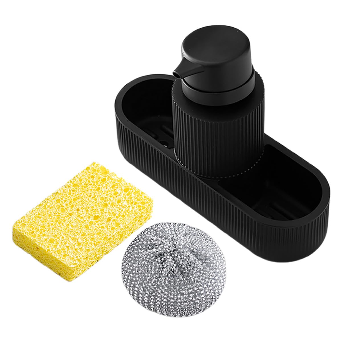 HANABASS Dispenser Sapone Cucina a Pompa in Resina Porta Spugna Integrato, Set Portasapone e Spugna per Piatti, Erogatore Detersivo Liquido per Lavaggio a Mano, Organizzatore Pratico