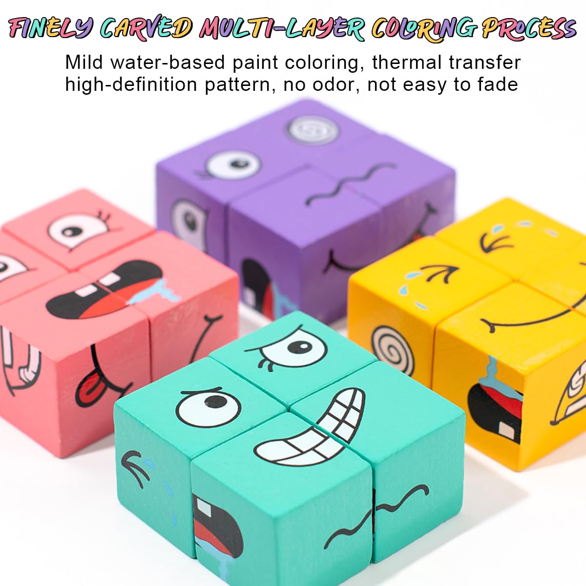 Cubo de Que Cambia la Cara, Juguete de Rompecabezas Montessori, Rompecabezas de Cubo de de Madera, Juego de 3D para niños de 3 años en adelante (con Campana)