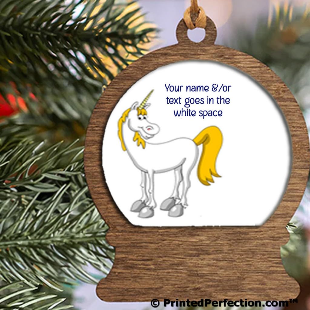 PrintedPerfection.com Personalized Unicorn - Down Wooden Snow Globe Shaped Christmas Ornament