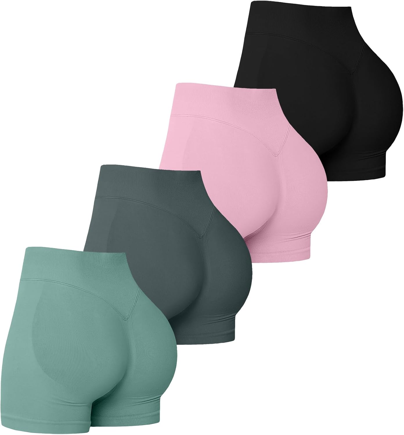 4 Pack Women Workout Gym Impact Shorts Seamless Scrunch Butt Lifting Gym Yoga Shorts