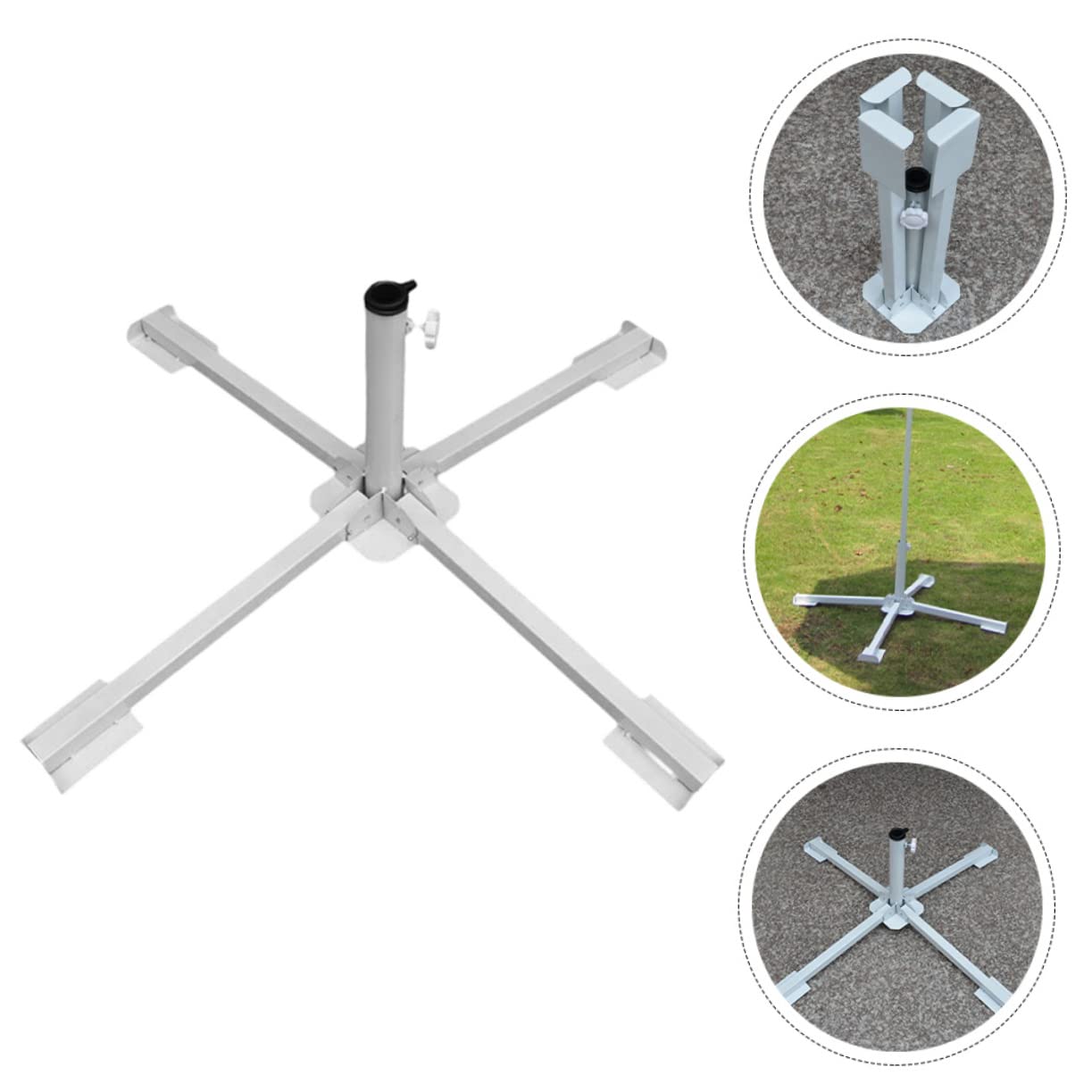 TOYANDONA 2 Pièces Porte-Parapluie Grand Parapluie parasols de terrasse Stand de Parapluie Pieds de Parapluie Rester Jardin de Stand Parapluie Support de Parapluie de Plage Acier Blanche