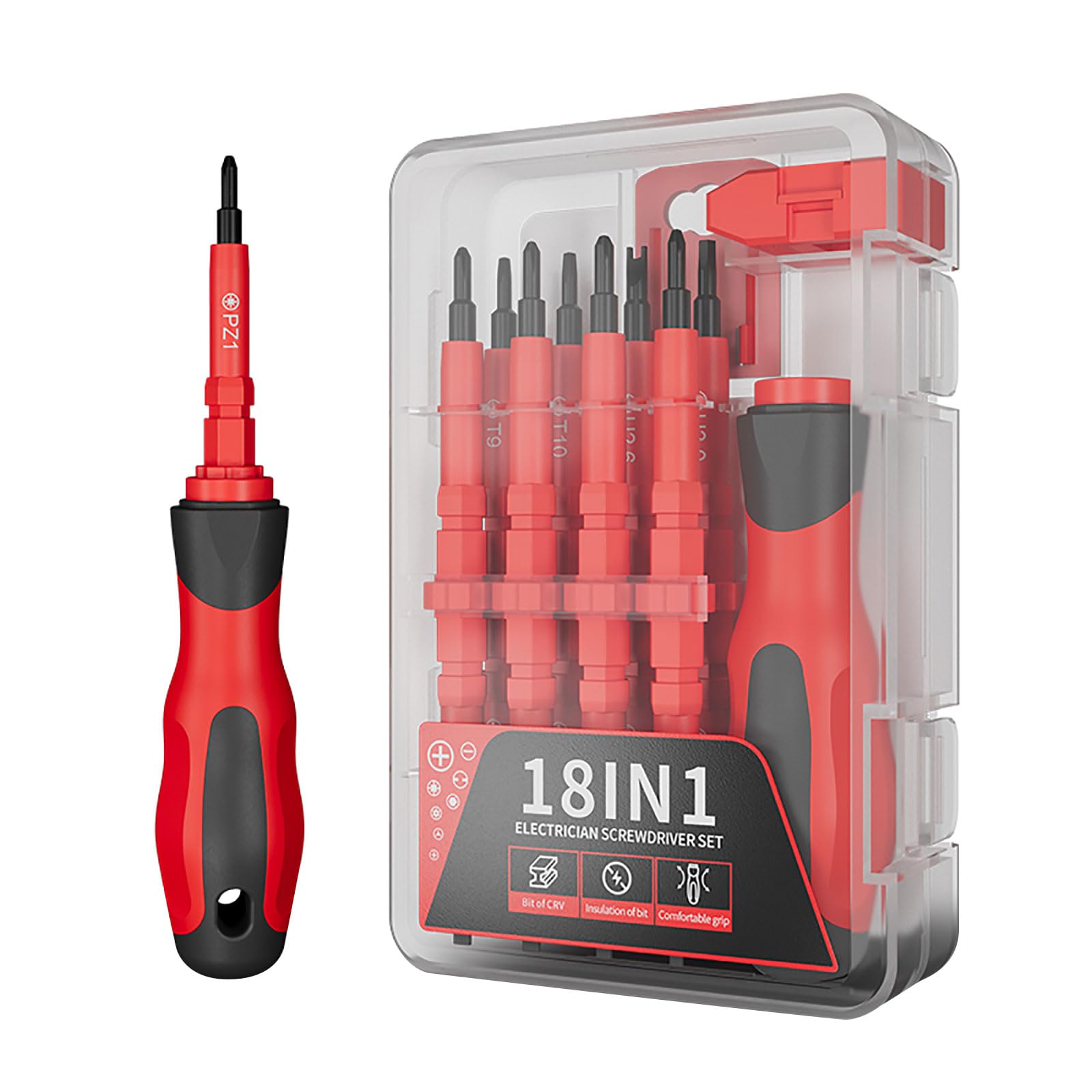 Msioytog 18-Function Driver Featuring Ergonomic Handle, Tips & Compact Case For Technical Tasks Professional Electrician Tool Set
