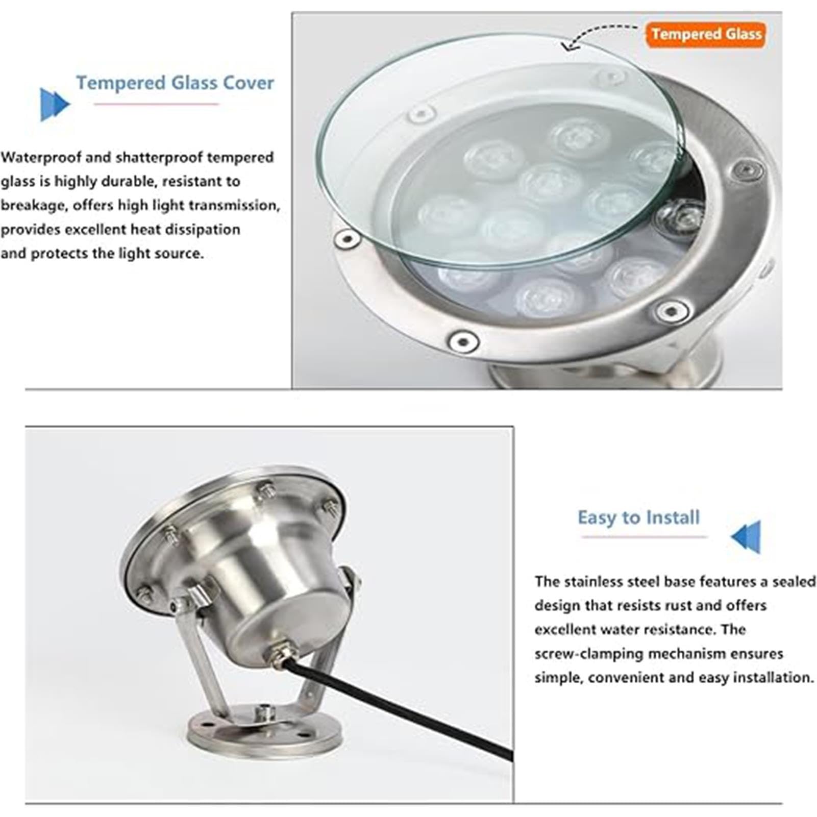 Luz LED Para Estanques - Foco Subacuático De Acero Inoxidable Impermeable IP68, Iluminación De Fuentes De Bajo Voltaje De 24V, Foco Giratorio, Para Fuentes De Jardín(Yellow,15w)