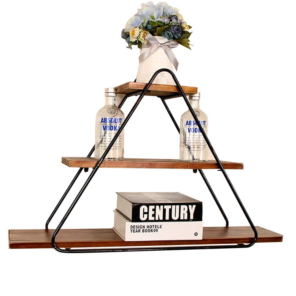 Cadre décoration murale design avec étagère flottante 3 niveaux en fer forgé et bois