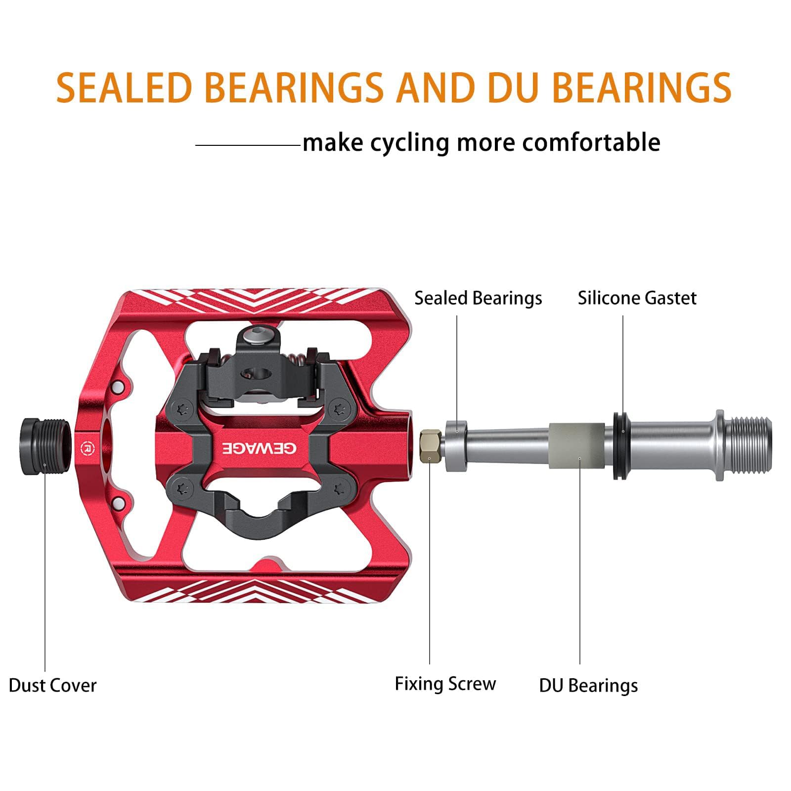 GEWAGE Pedales Automáticos MTB 2 en 1 con Reflectores – Lado Plataforma y Lado de 2 Orificios, Aluminio CNC, Eje CrMo, Casquillos DU Sellados, Rosca 9/16", 384 g