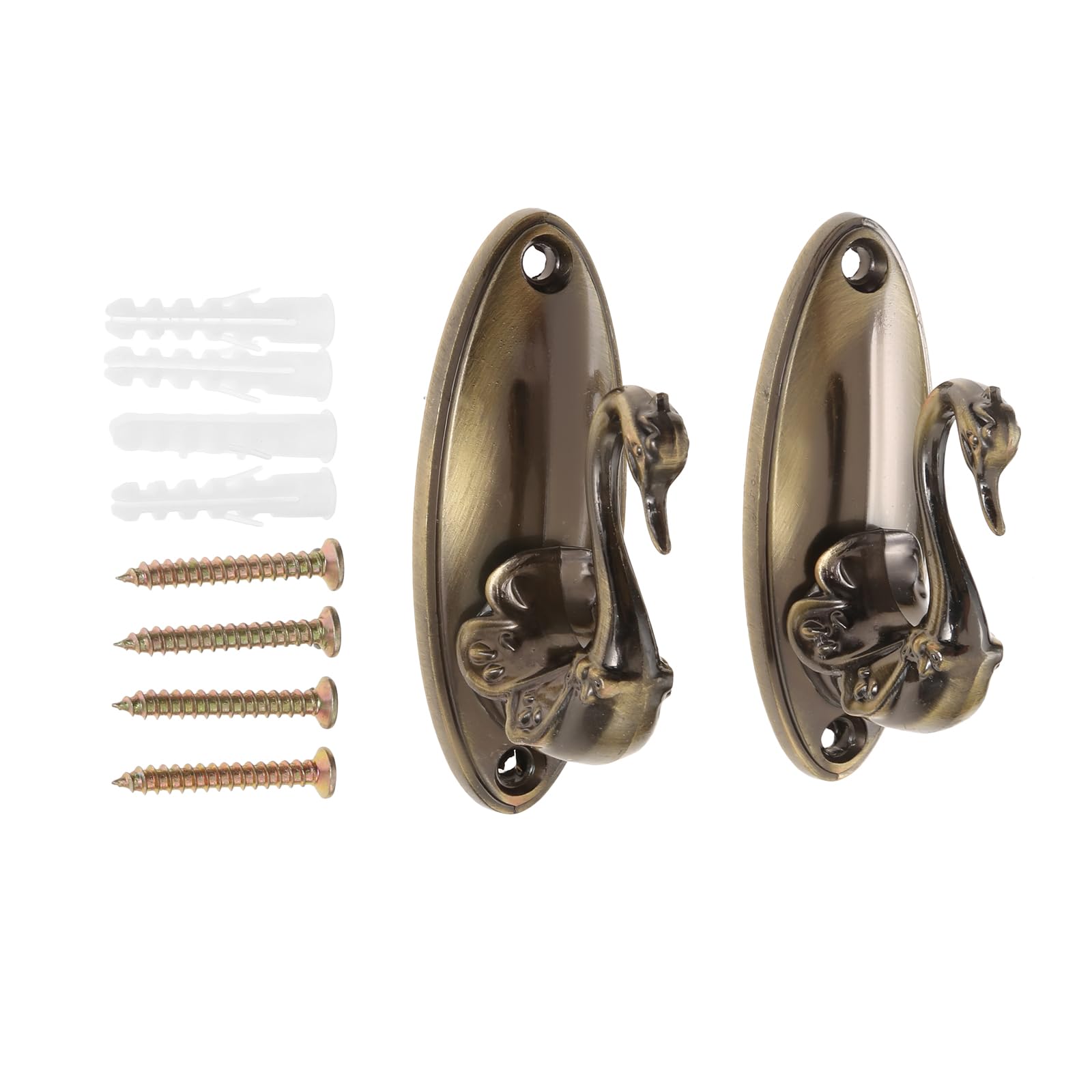 Hicello 2PCS Swan Style Curtain Tie-back Hooks, Bronze Curtain Holdbacks, Unique Vintage Brass Drapery Tie Backs, Wall Hook for Coat Hat Clothes Hanging