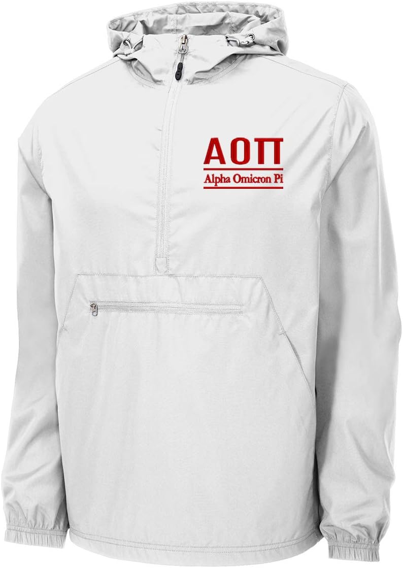 Sorority Letters Shop Alpha Omicron Pi Windbreaker - Anorak Pullover Jacket - Quarter Zip