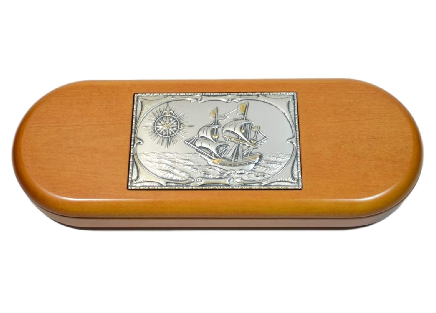 Acca Cofanetto Scatola Porta Penne portaoggetti da scrivania in Legno Artigianale con Scultura in Argento 925