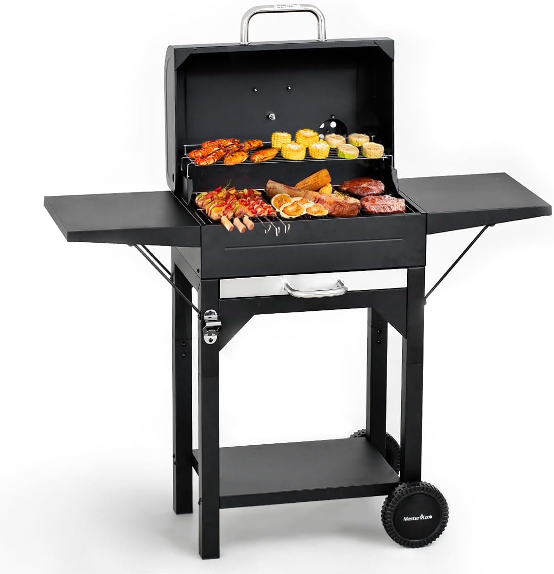 MASTER COOK Charcoal Grills with Two Side Tables