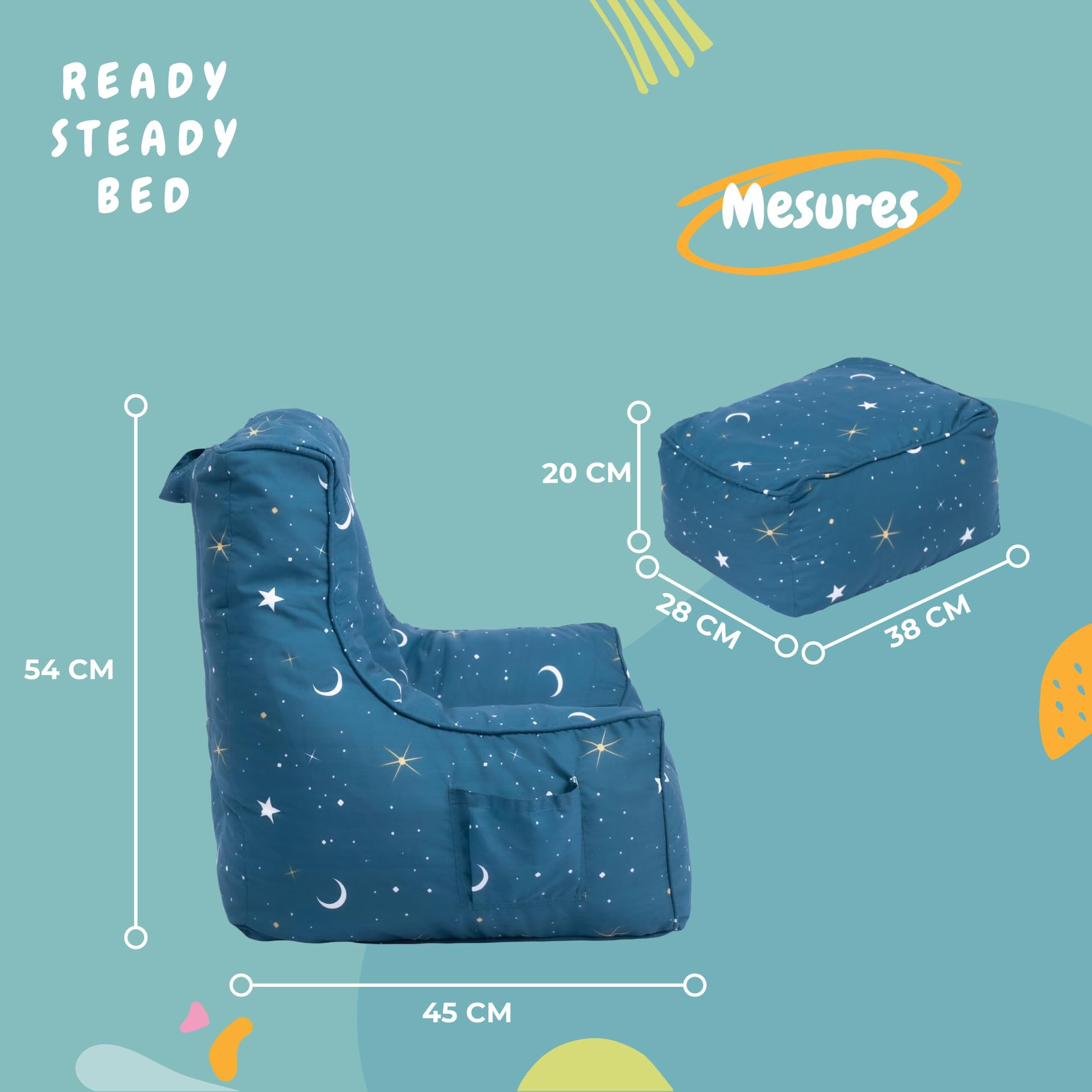 Ready Steady Bed Fauteuil Poire pour Enfants avec Pouf | Canapé pour Salle de Jeux avec sièges Souples et sécurisés pour Les Enfants | Fauteuil Ergonomique pour Les Tout-Petits | (Clair de Lune)