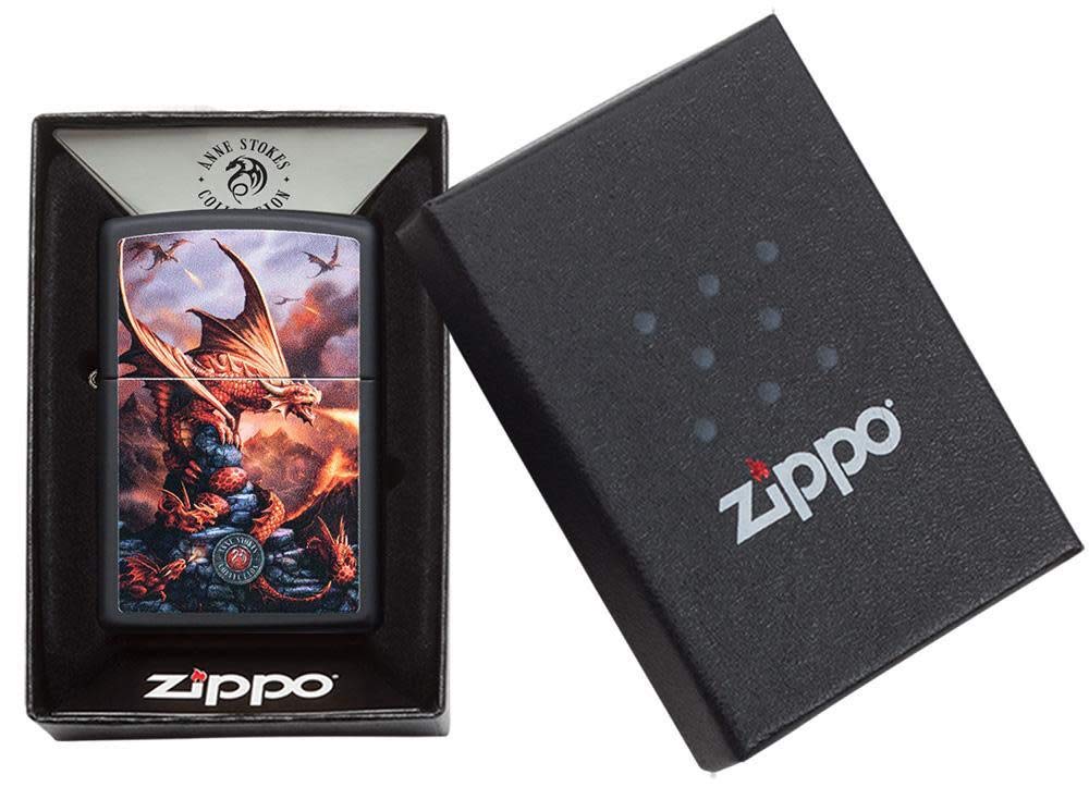 Zippo Briquet de Poche en Laiton, Dragon Rouge Mat Noir, 1 unité (Lot de 1)