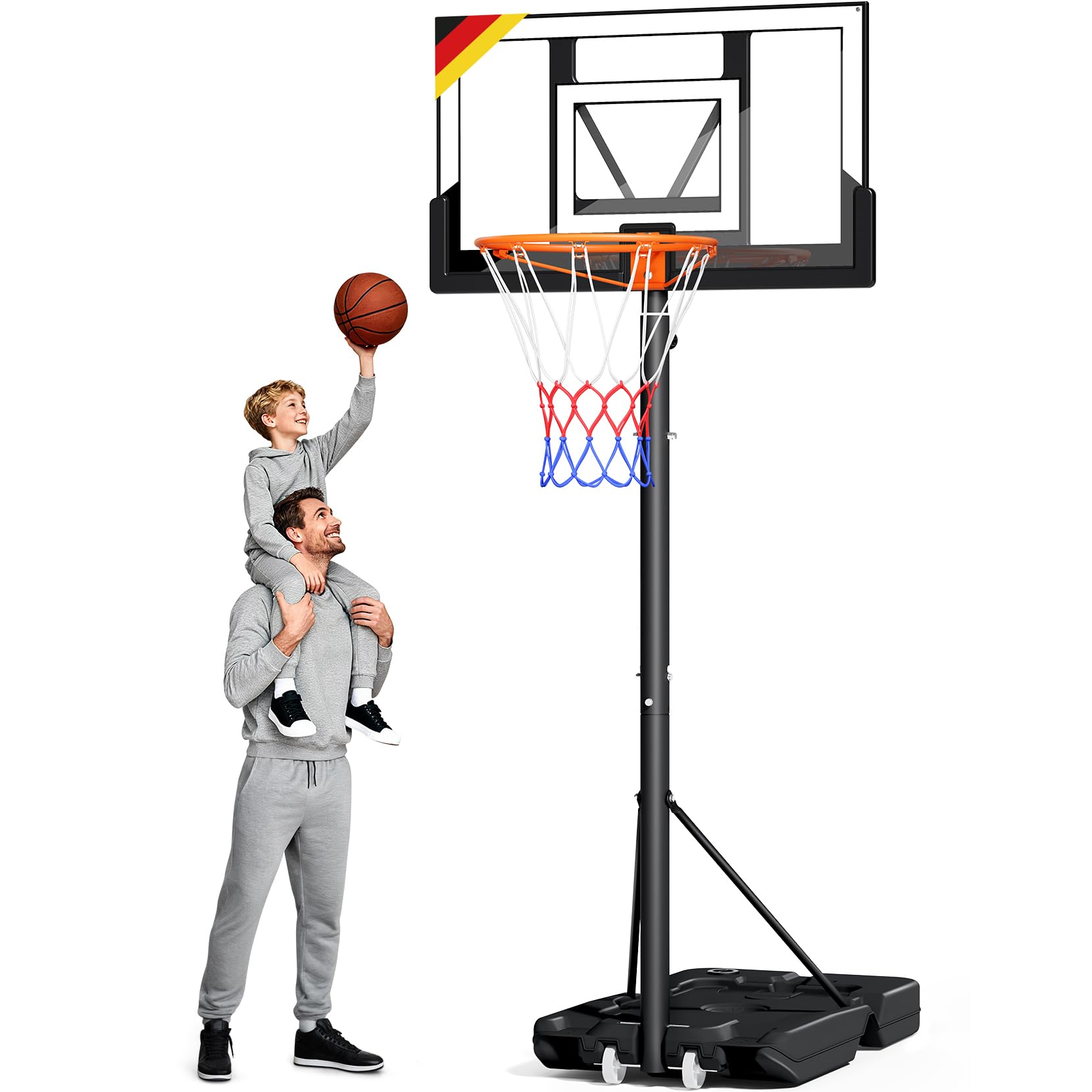 Basketballkorb Outdoor,Basketball Korb 100-305cm Höhenverstellbar,Basketballkörbe mit Ständer, Bruchsichere Rückwand, 2 Wetterfest Netz,für Kinder