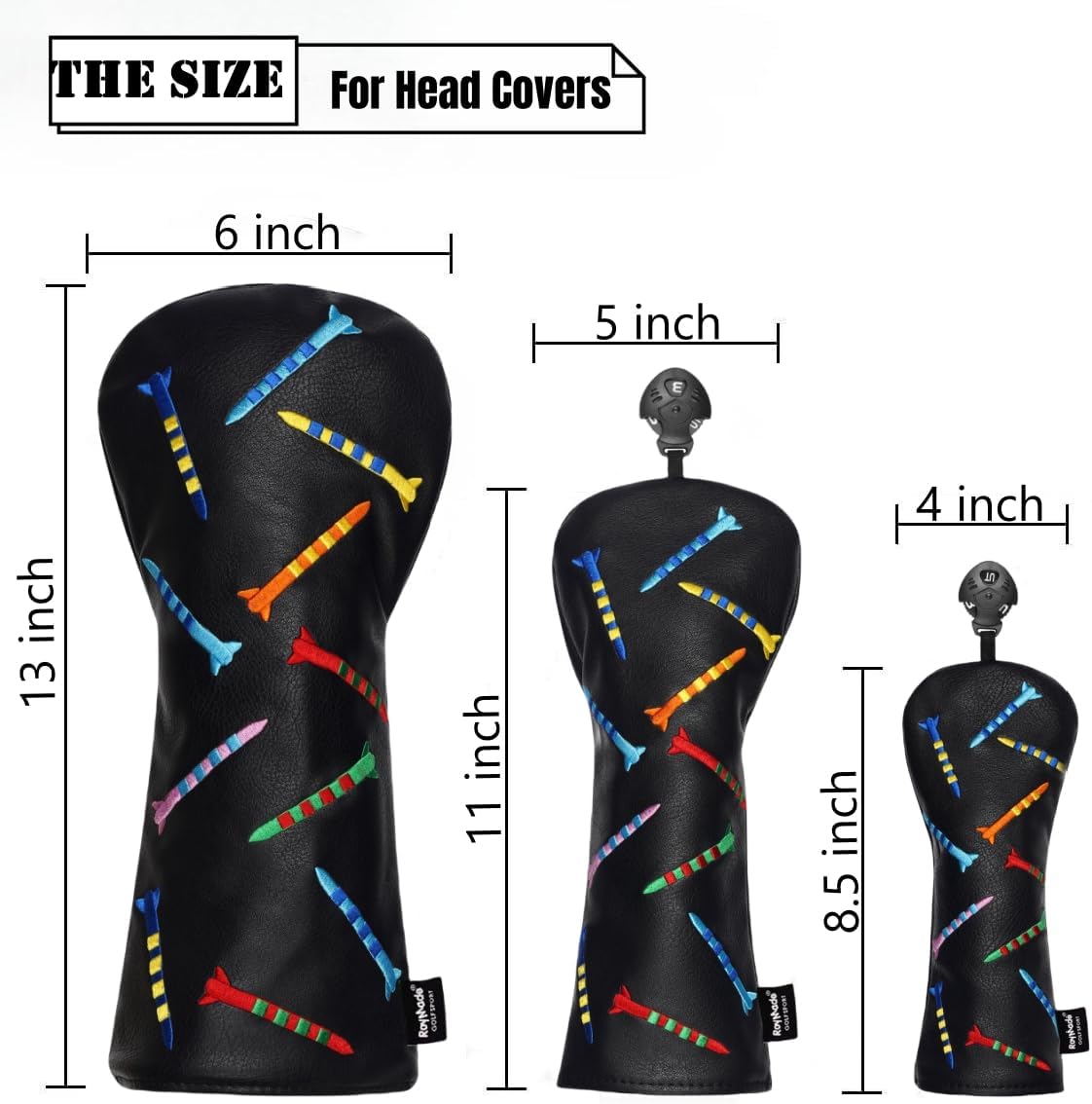 ROYMADE Golf Headcovers Driver Cover Fairway Wood Headcovers Hybrid Head Cover Missile Design Leather Golf 3 Wood Head Cover Black