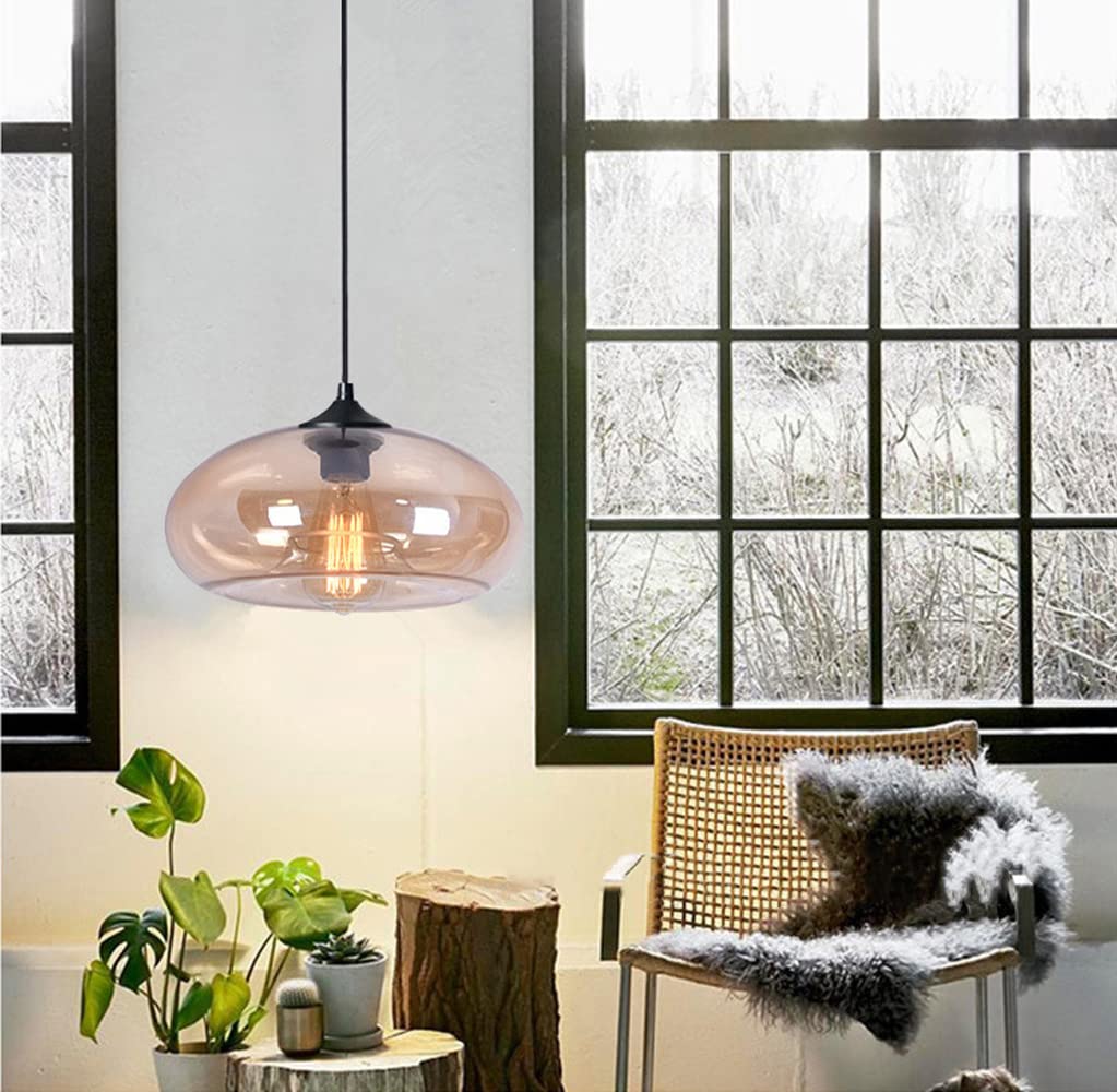 Vecys E27 Vintage Lampada a Sospensione Lampadario Moderno Industriale Retrò in Vetro Trasparente Lampadario Vintage Ambra