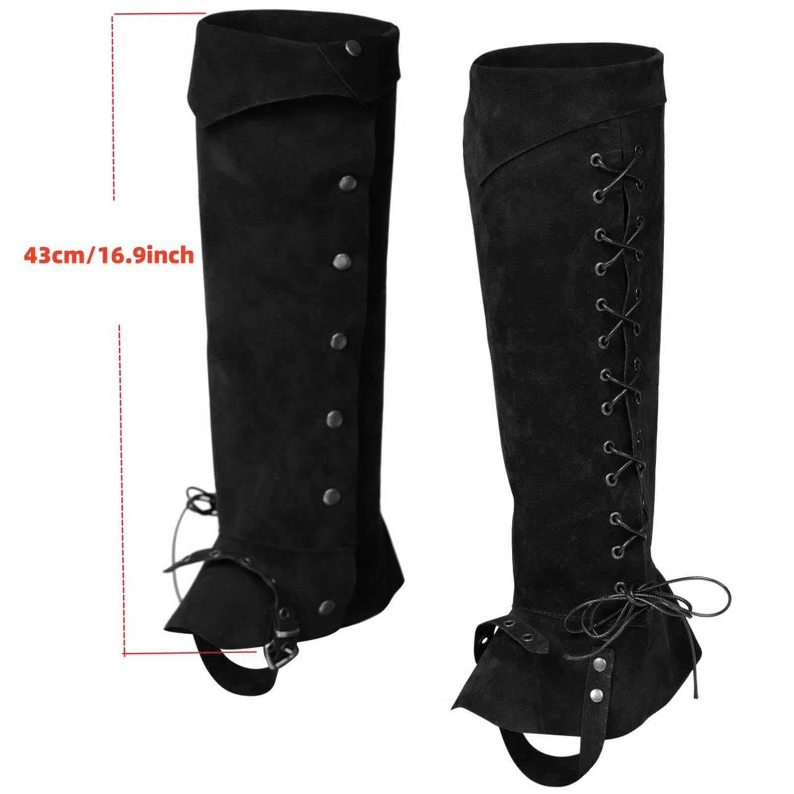 Couvre-bottes de pirate médiévales pour homme en similicuir de la Renaissance pour homme, guêtre de protection de jambe réglable pour Halloween, cosplay (noir)