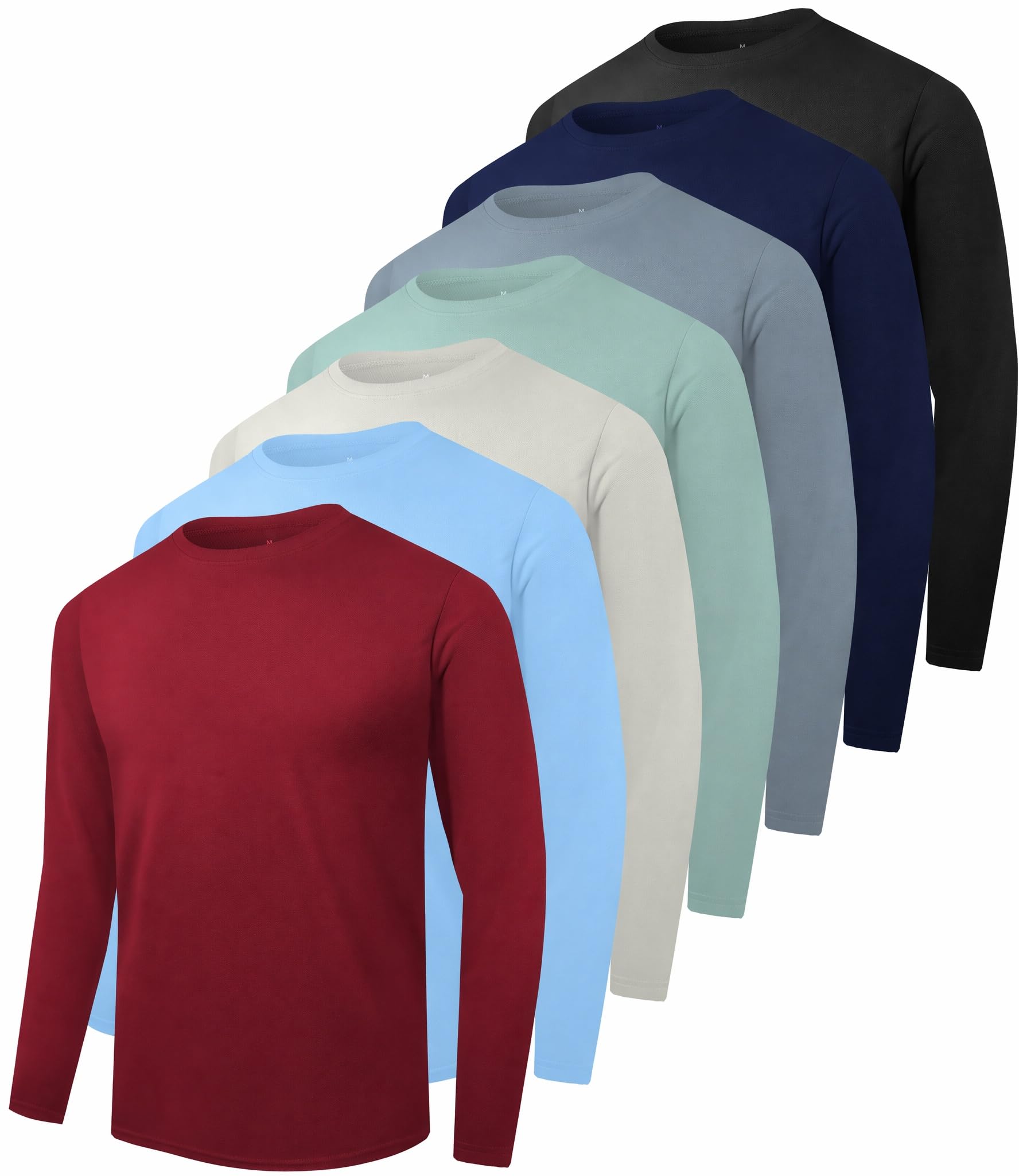 Kinglaman Paquete de 6/7 camisas ligeras de manga larga para hombre, ajuste seco, para entrenamiento, gimnasio, protección solar UPF SPF UV, secado rápido