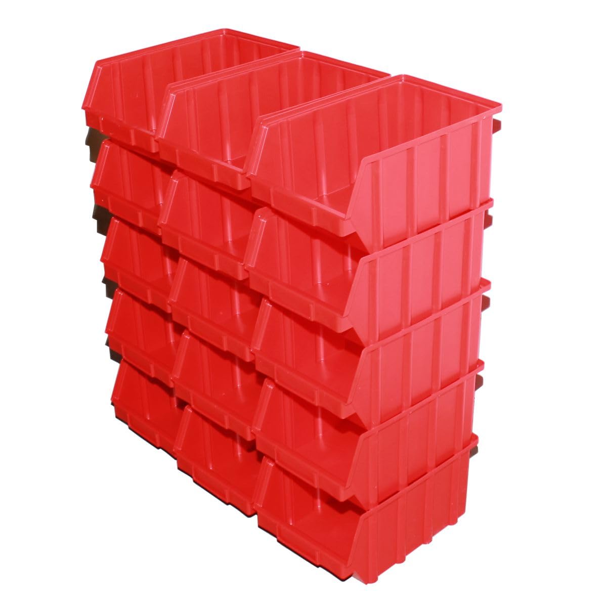 S&S-Shop 15 Stapelboxen Rot Gr.4 | aus hochwertigem Kunststoff | mit Schildcheneinschub | Lagerkisten | Schraubenbox | Lagerboxen | Sortierbox | Ordnungssystem | Werkstattzubehör