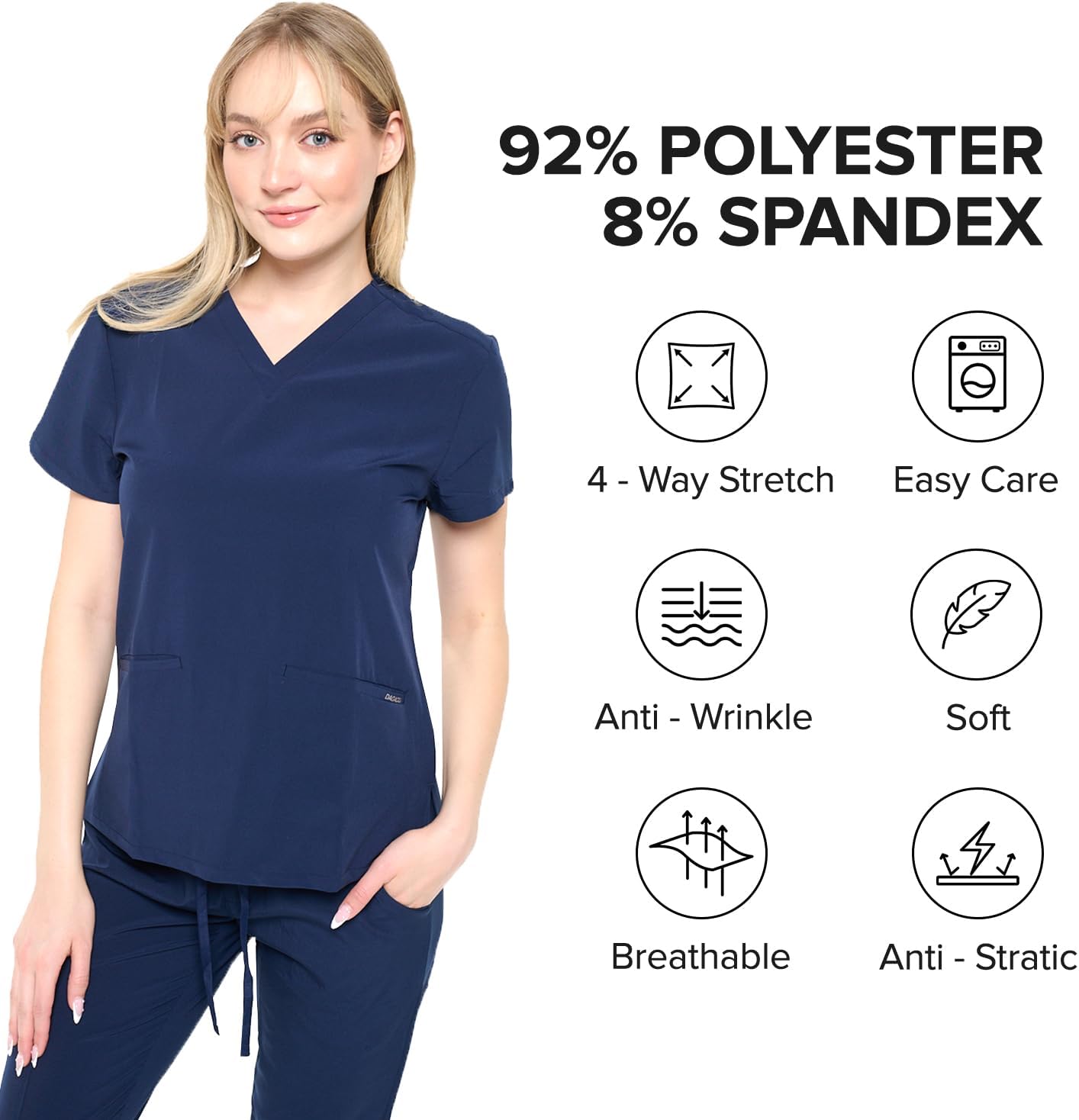 Dagacci Medical Uniform® Jogger Scrubs for Women Set – V-Neck Scrub Top & Elastic Jogger Scrub Pants for Women 8 Pockets