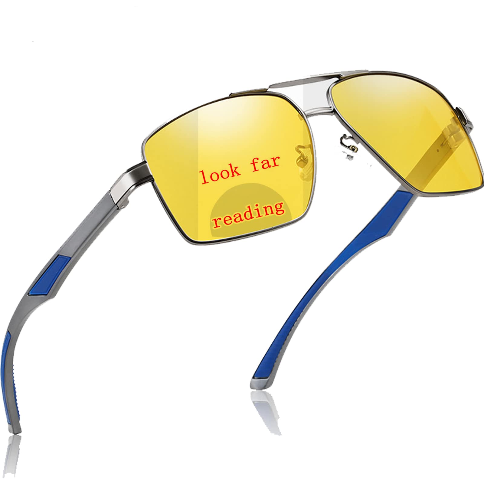 mincl Night Vision Driving Reading Glasses for Men Women, Anti-glare Night Time Bifocal Sunglass Reader Yellow Lens Metal Frame (gray&night vision, 1.5, multiplier_x)