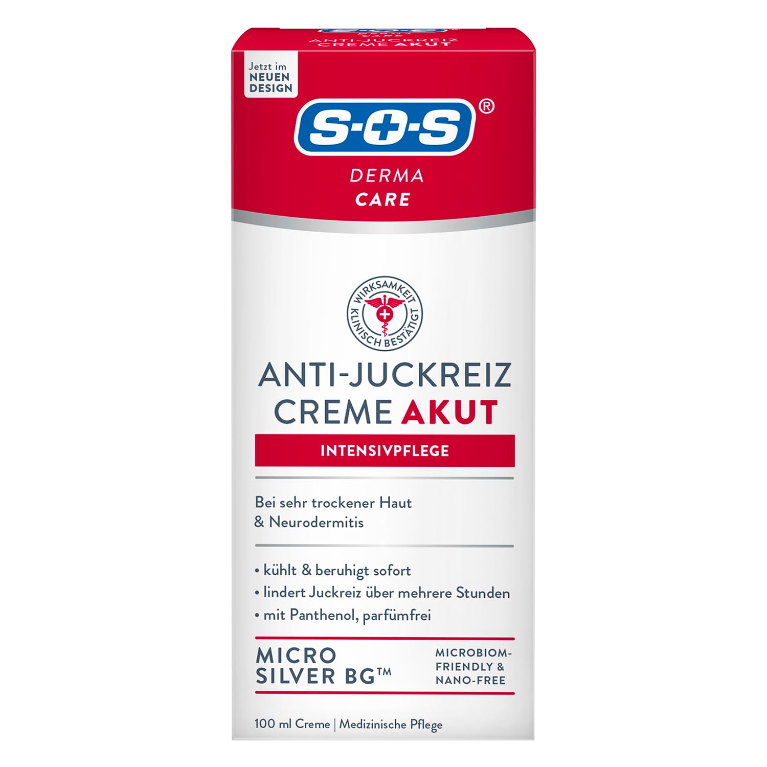 SOS Derma Care Anti-Juckreiz Creme Akut Intensivpflege (100 ml) – lindert Juckreiz bei trockener Haut & Neurodermitis – mit Panthenol & Micro Silber – für Erwachsene & Kinder geeignet