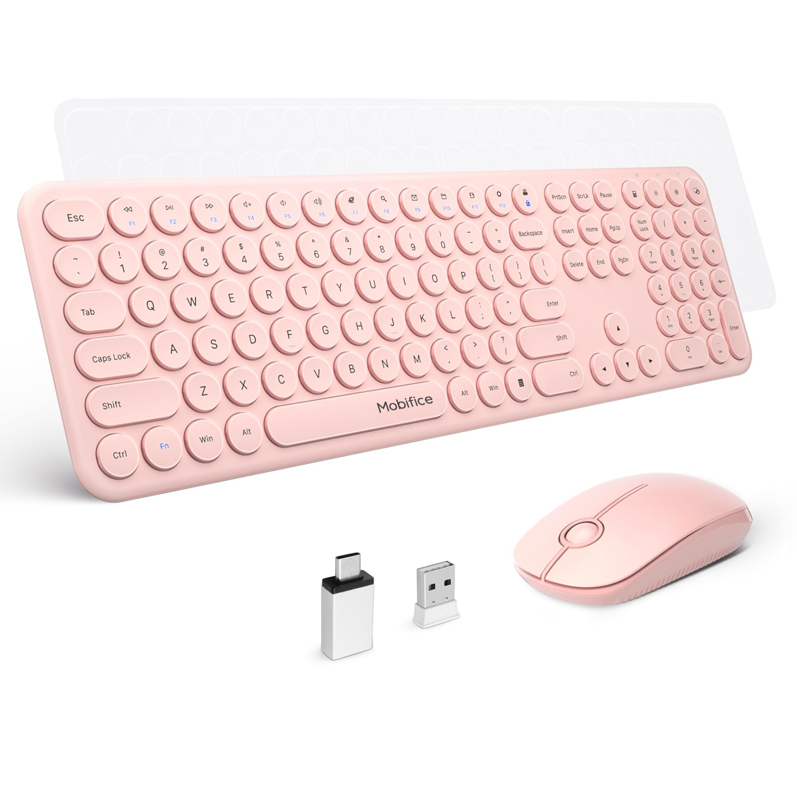 Cute Wireless Keyboard and Mouse Mobifice Ultra-Thin 2.4GHz USB Cordless Full-Si