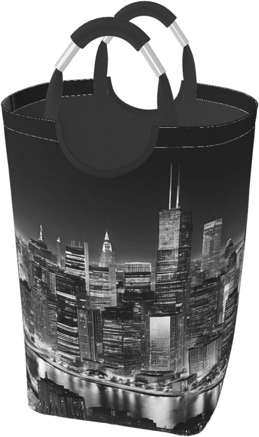 Laundry Basket Collapsible Clothes Hamper, Laundry Bag with Handles Blanket Toys Storage Basket, Dorm Room Essentials Accessories - new york