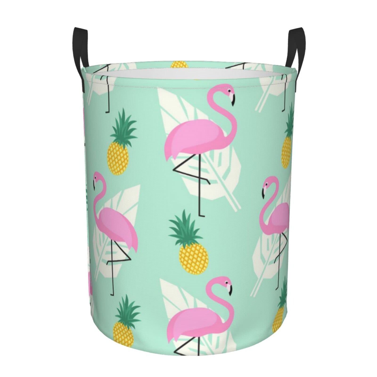 Pink Flamingo Pineapples Folding Baskets Circular Laundry Basket Freestanding Laundry Basket Dirty Laundry Basket Clutter Storage Bag.