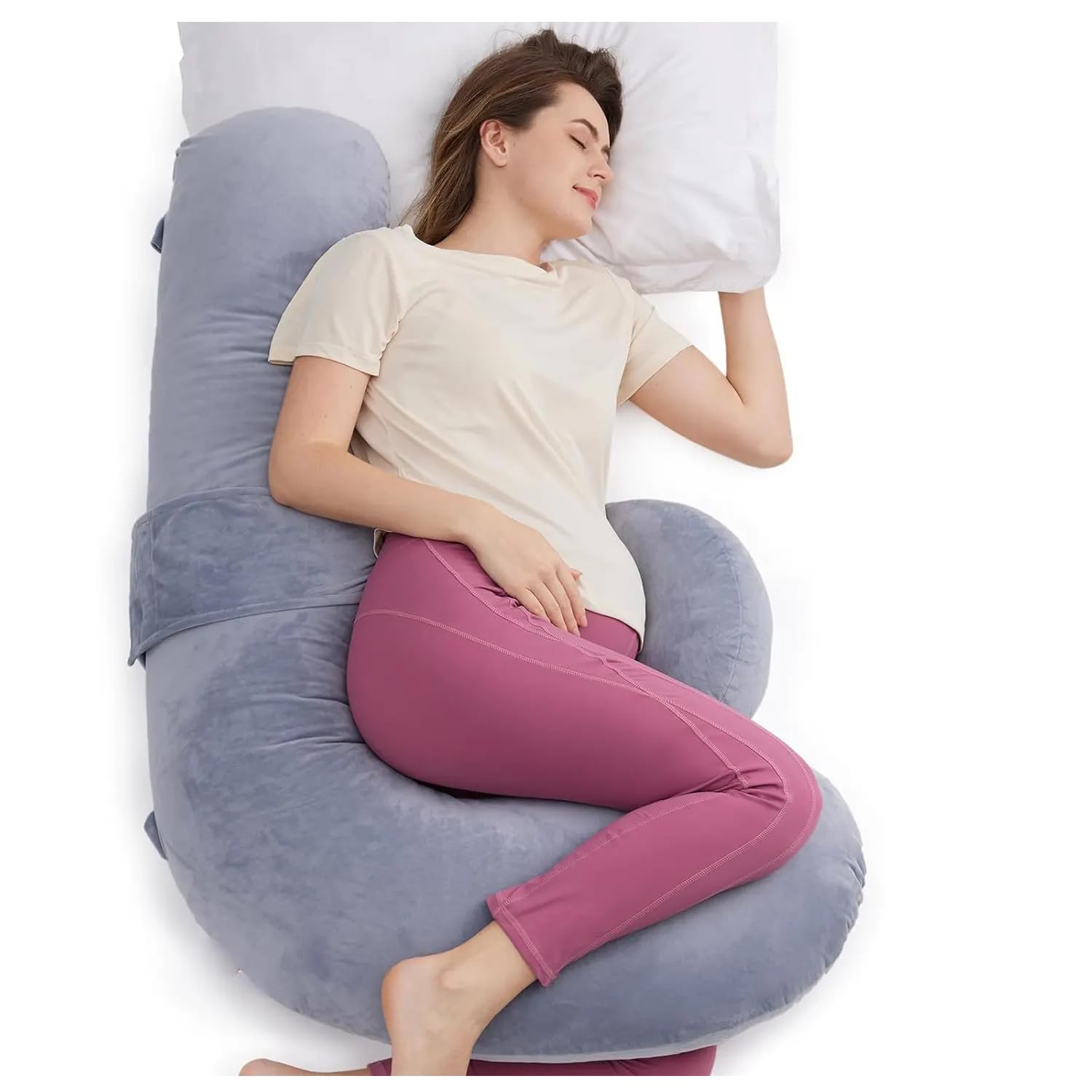 Curved Long Body Pillow - 53 Inches, Ultra-Soft Striped Microfiber, Full-Body Support for Side Sleepers, Pregnancy pillow, Maternity pillow, Grey