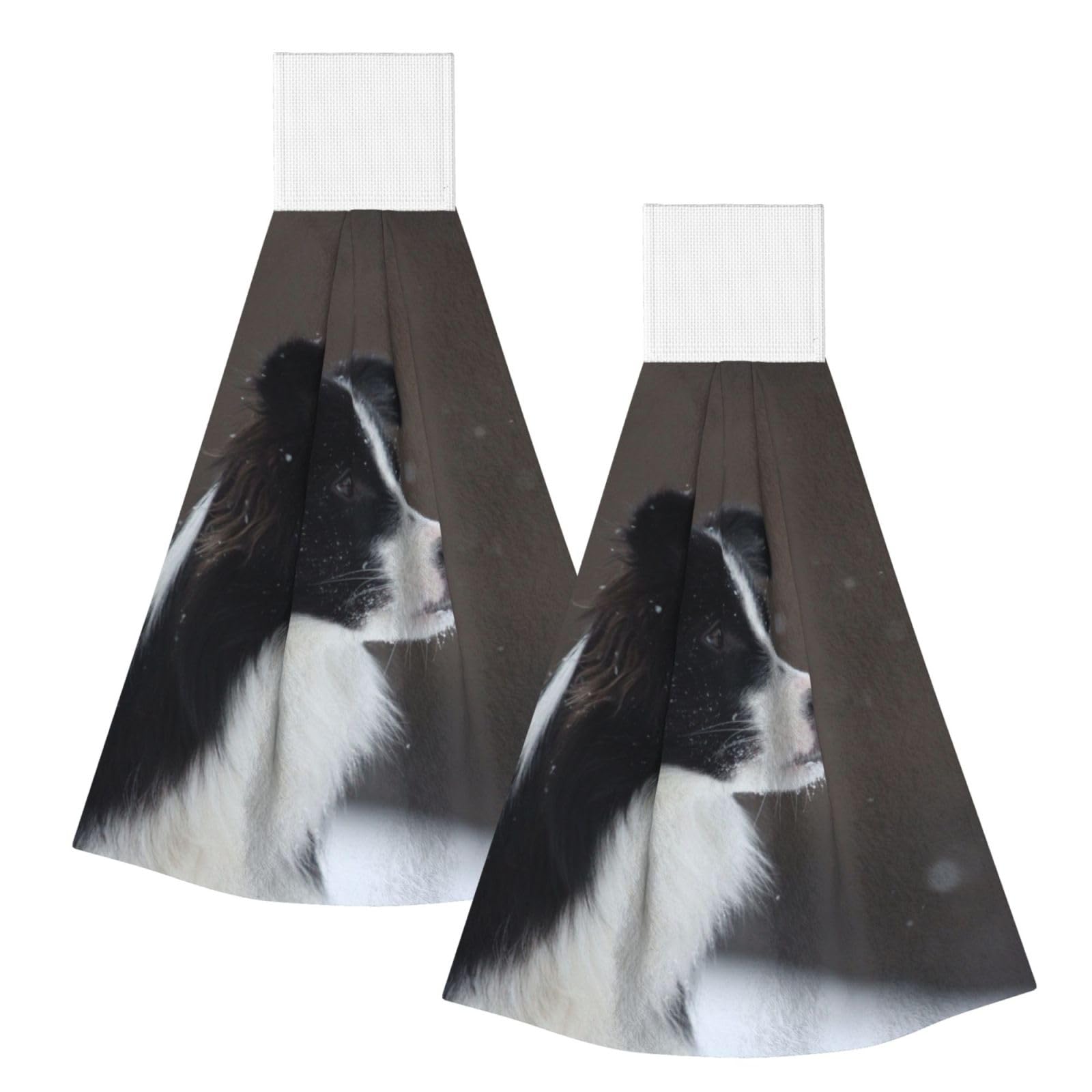DOPKLNA Border Collie Dog Spotted Snow, 2 Pcs Hanging Coral Fiber Hand Towels for Bathroom, Absorbent Kitchen Towels