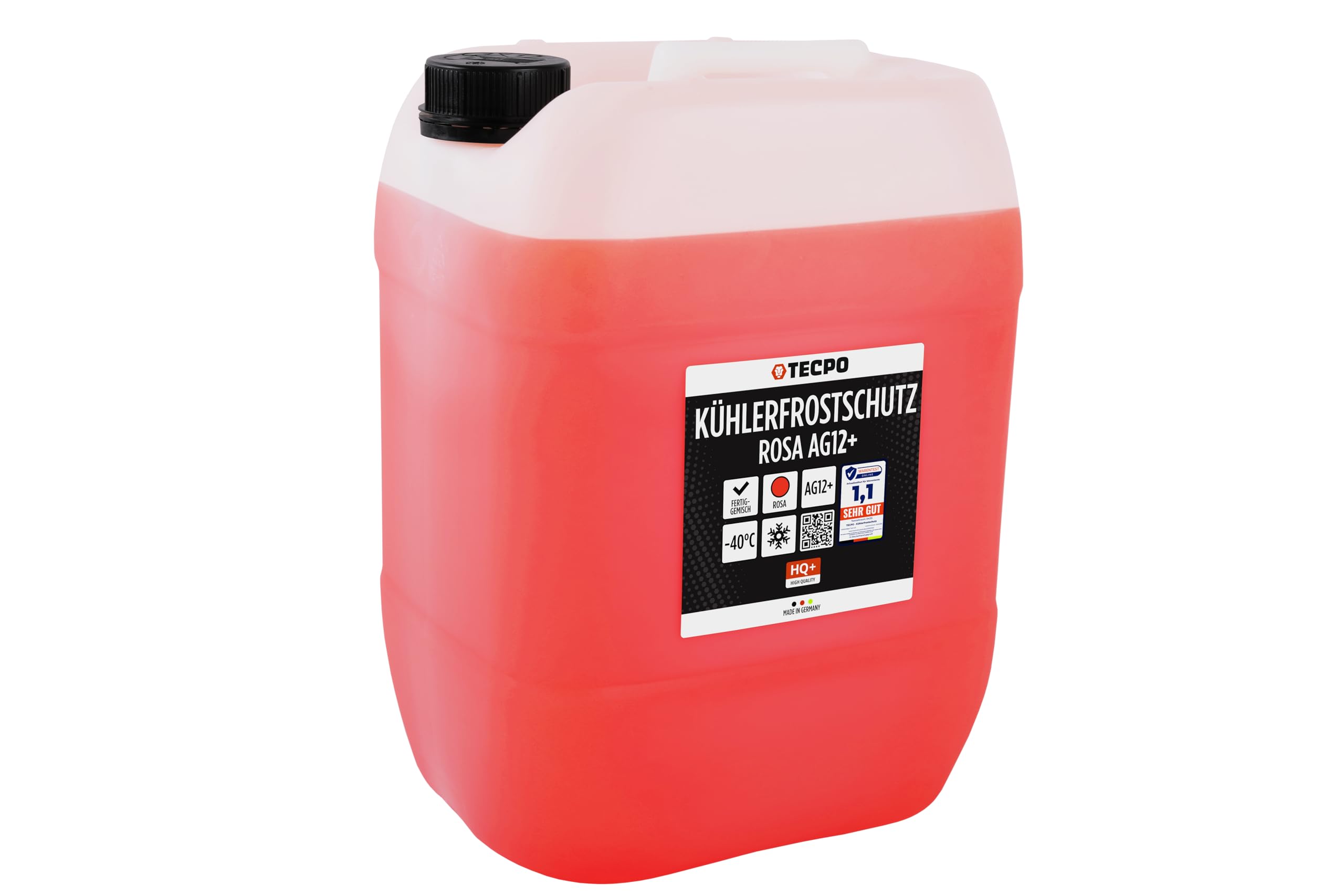 TECPO Anticongelante G12+ 20 litros listo para usar -40 °C, anticongelante para sistemas de refrigeración, protección contra la corrosión, refrigerante, protección contra sobrecalentamiento
