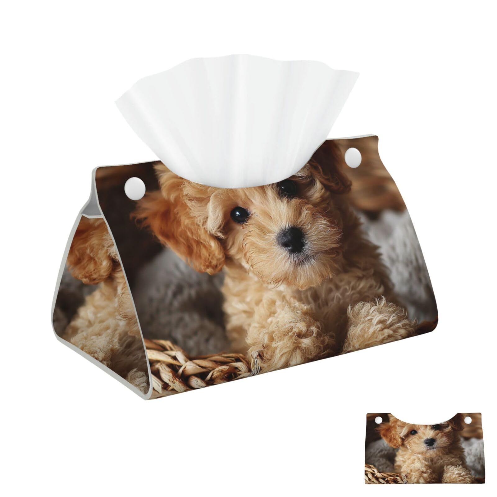 Puppy Sitting in Basket Tissue Box Cover Square Cube Boxes