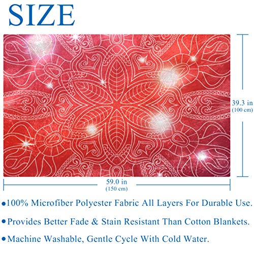 Couverture douce mandala rouge 150x100 cm pour se réchauffer sur le canapé