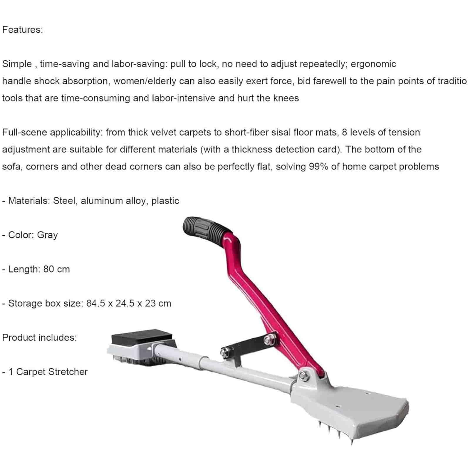 Ce kit d'outils pour la Pose de tendeur de Moquette Comprend Un tendeur de Moquette Professionnel sans Genou (80 cm) – Un Outil Robuste pour la Pose de Moquette avec poignée antidérapante et