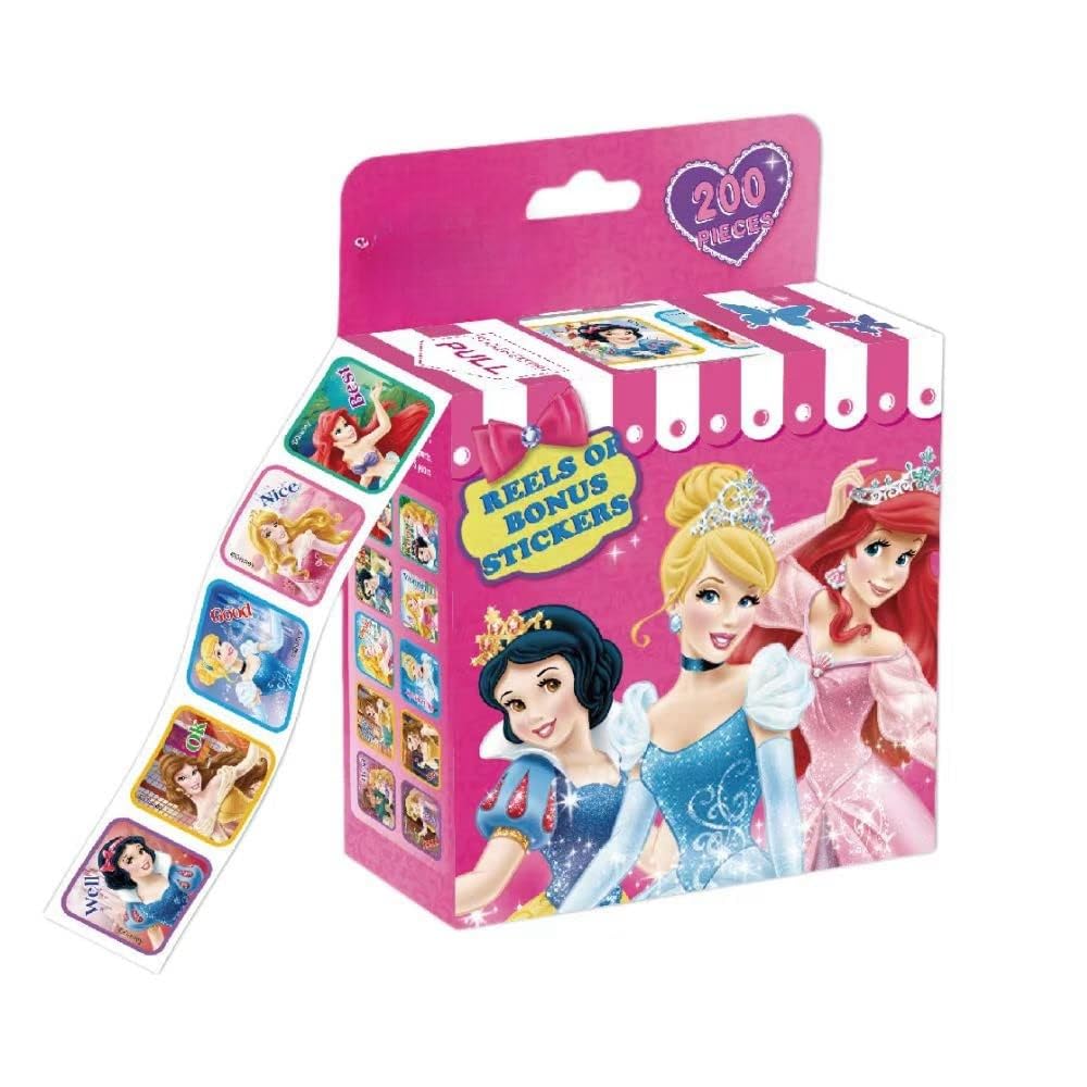 FEIFEI'S BOW 200pcs Kids Toddlers Princess Elsa Mickey Mouse Dinosaur Stickers Party Bag Fillers Boys Girls Teachers as Reward Craft Scrapbooking in Box Gift Set (Princess)