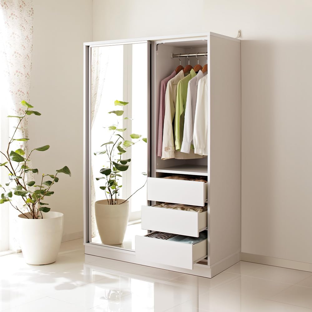 ディノス】アルミ引き戸式ワードミラーハンガー 幅118cm ミラー