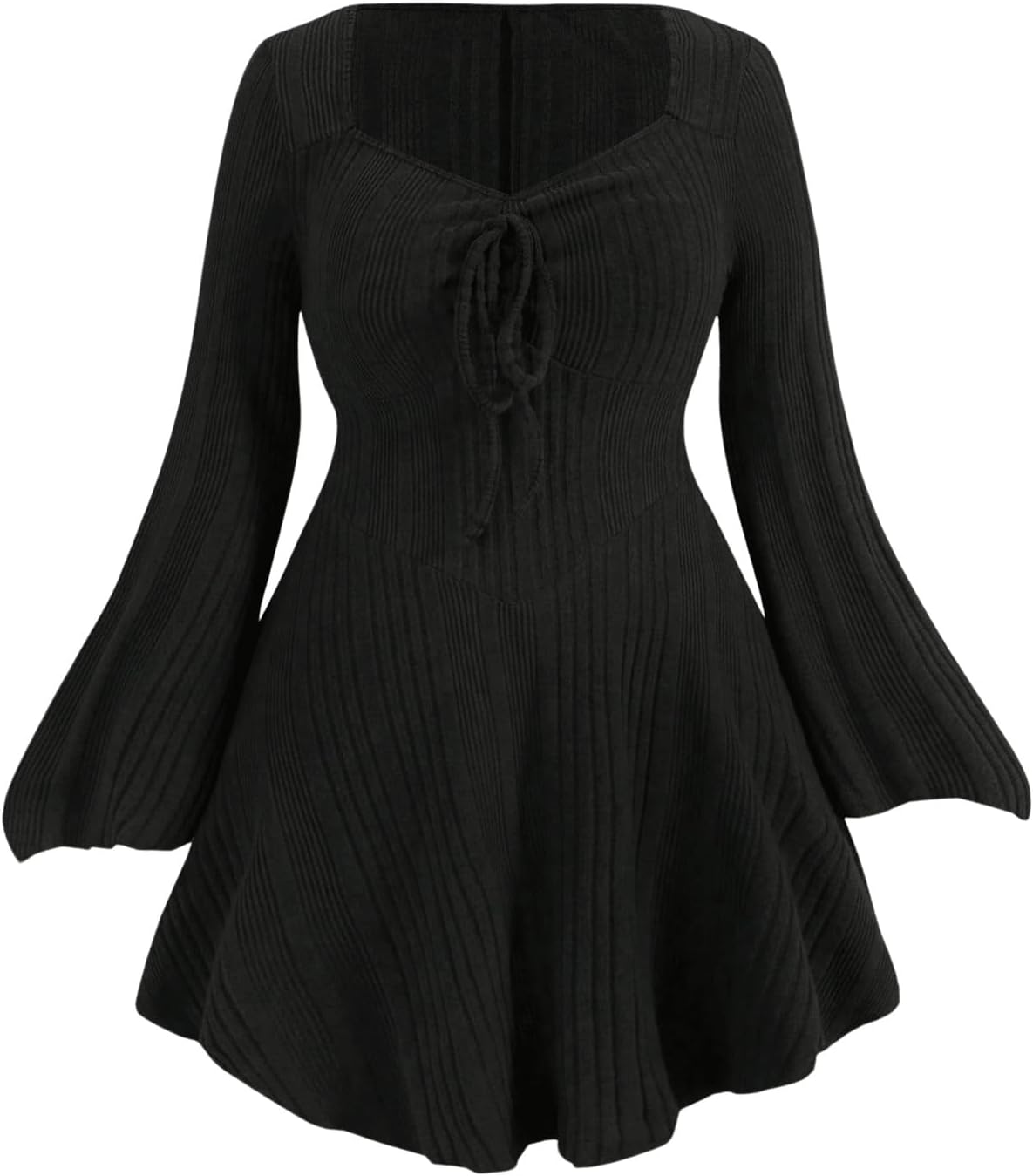 Verdusa Womens Plus Size Sweater Dress Fall Dresses Bell Long Sleeve Lightweight Short Sweater Dresses Corset Dress