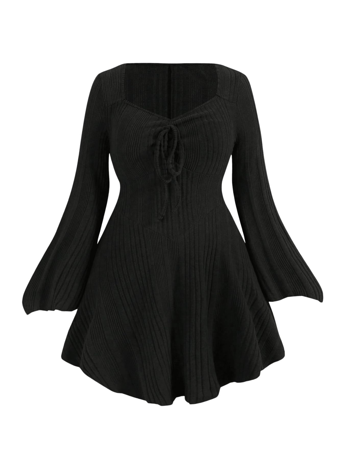 Verdusa Womens Plus Size Sweater Dress Fall Dresses Bell Long Sleeve Lightweight Short Sweater Dresses Corset Dress