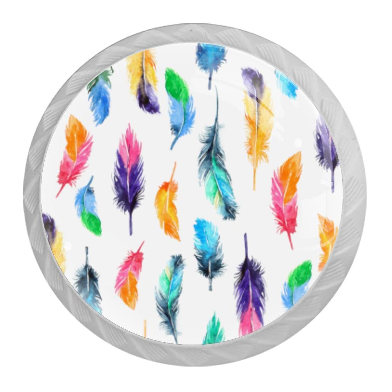 Tqmspg 4 Pieces Drawer Pulls Colorful Feathers Door Knobs Dresser Handles for Kitchen Wardrobe Cupboard Hardware Furniture