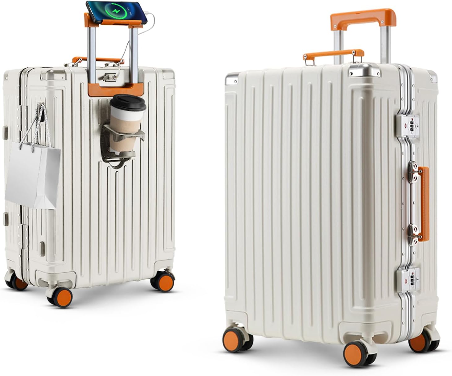 2 Piece Luggage Sets, 22+26 Inch Suitcase with TSA Approved Hardside Lightweight, Cup Holder, USB Port, Phone Holder, 360° Double Spinner Wheels